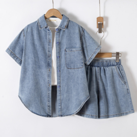 Denim shirt & short set - lichtblauw