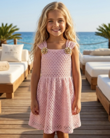 Golden Blossom Crochet Dress - roze