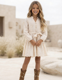 Broderie Bow Dress - Beige