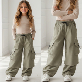 Girls cargo parachute pants - legergroen