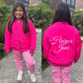 Quilted name bomber - fuchsia (gepersonaliseerd)