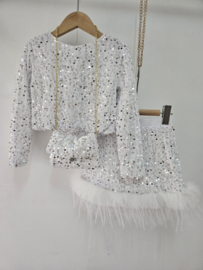 Velvet sequin feather set - wit