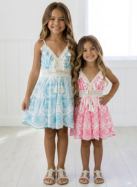 Spaghetti Embroidered Tassel Dress - roze