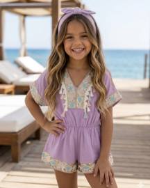 Glitter & tassel playsuit & headband  - Paars