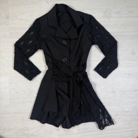 Lace Blazer Jumpsuit - zwart