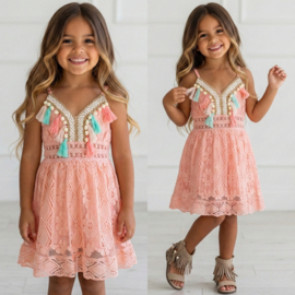 Spaghetti Colored Tassel Dress - roze