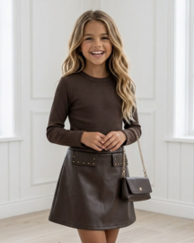 Chic Leather Studded Dress - bruin (verzenddatum 25 sep)