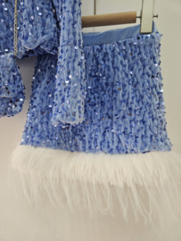 Velvet sequin feather set - blauw