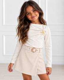 Golden Buckle Rib Skort - beige