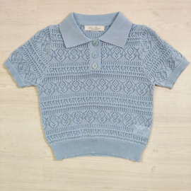 Lace Knit Polo Top - blauw