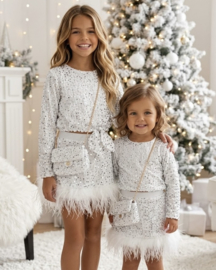 Velvet sequin feather set - wit