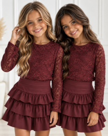 Lace top & layered skort set - bordeaux (verzenddatum 23 okt)