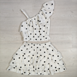 Polka Dot One Shoulder Set - wit