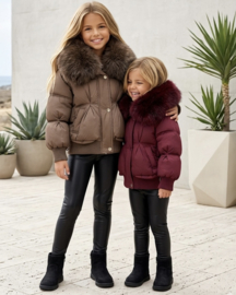 Fur Collar Puffer Jacket - bordeaux