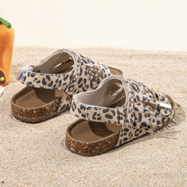 Fringe leopard sandals (met klittenband)