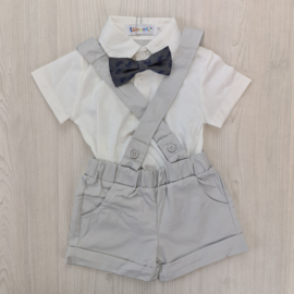 Bow tie dungaree set - grey