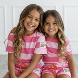 Sweet Stripe Summer Set - fuchsia/roze