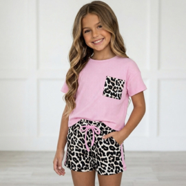 Leopard Pocket Girls Summer Set - roze