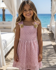 Golden Blossom Crochet Dress - roze
