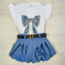 Bow flow skort set - blue