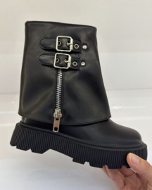 Buckle zip boots - zwart
