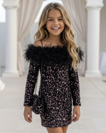 Midnight Glam Fur Dress - zwart rosé