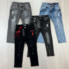 Open knee splatter jeans - Black/red