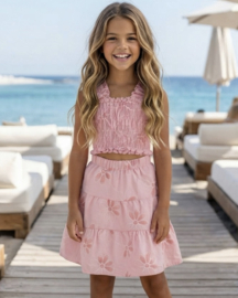Girls Floral Smocked Summer Set - roze