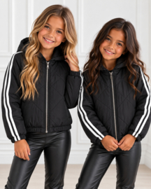 Sporty Stripe Puffer Jacket - zwart