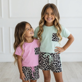 Leopard Pocket Girls Summer Set - roze