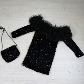 Midnight Glam Fur Dress - zwart/zwart