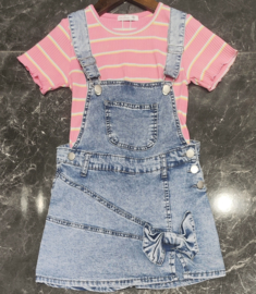 Denim bow dungaree set - roze