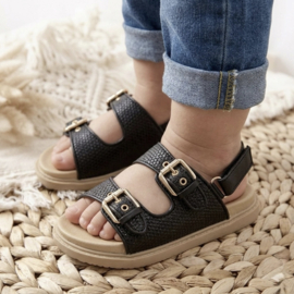 Tiny buckle sandals met klittenband - zwart