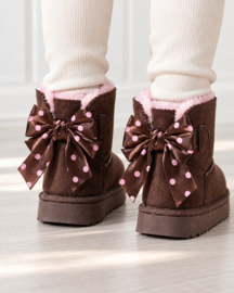 Cozy bow boots - brown/dotted (verzenddatum 30 okt)