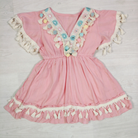 Boho PomPom Summer Dress - roze