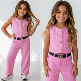 Denim Glam Heart Button Set - roze