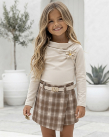 Bloom Plaid Skort Set - beige  