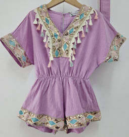 Glitter & tassel playsuit & headband  - Paars
