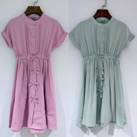 Sweet Bow Button Dress - roze en groen