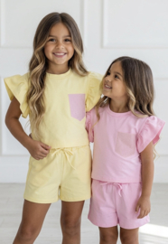 Ruffle Sleeve & bling Summer Set - roze