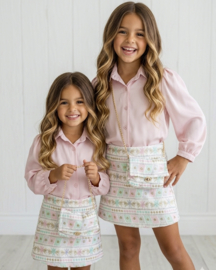 Classy blouse & skirt set - roze
