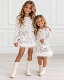 Velvet sequin feather set - wit