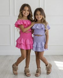 Off Shoulder Ruffle Set - roze