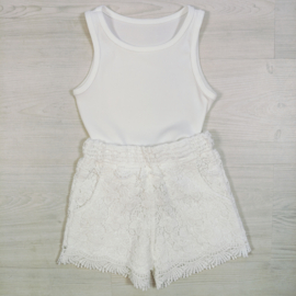 Rib Tank Lace Shorts Set - wit