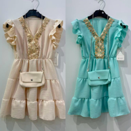 Golden Lace Tiered Dress - mint of beige
