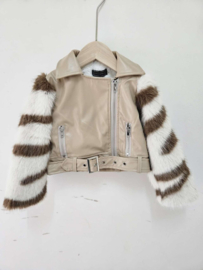 Rebel fur biker jacket - beige  
