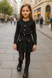 Cardigan & pleated skirt set - zwart