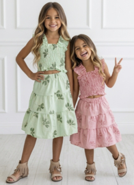Girls Floral Smocked Summer Set - roze