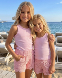 Rib Tank Lace Shorts Set - roze