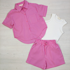 Striped summer short set - roze (Verzenddatum 21 apr)